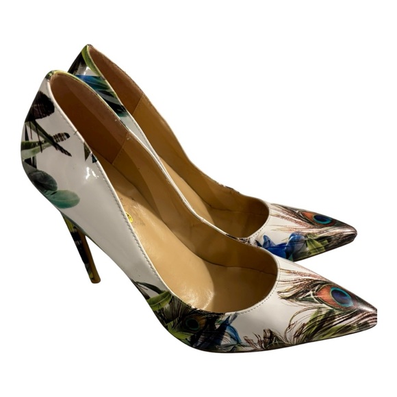 Peacock Feather Heels - Etsy YCG Elegant Feather Peacock Print Stilettos Pointy High Heels Shoes Size 10